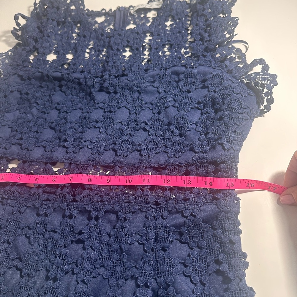 Petal & Pup Navy Lace Midi Dress Women’s Size 12 Sheer Panel Cocktail Party - Picture 11 of 13